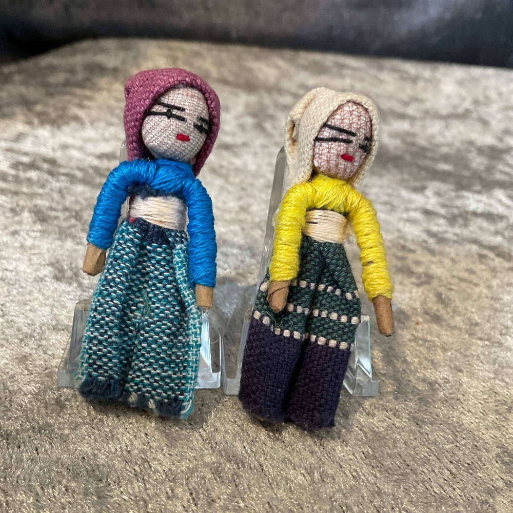 Vintage Set of 2 Peruvian Lady Fabric Doll Pins